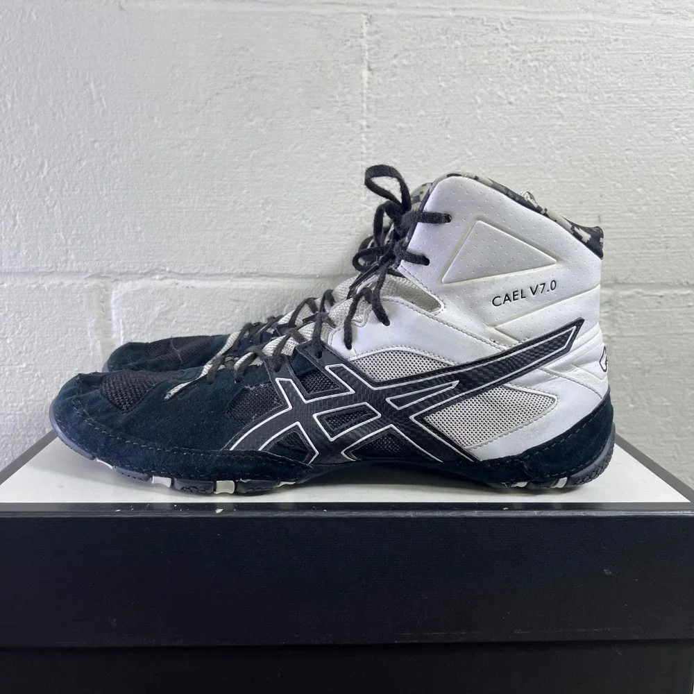 ASICS Cael Sanderson V7.0 J605Y Black White Camo Wrestling Shoes Men's 13 US‎